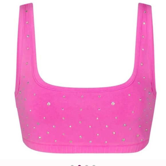 NWT • SKIMS • OUTDOOR RHINESTONE WIDE NECK BRALETTE • MEDIUM • TAFFY • PINK - Picture 1 of 2